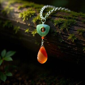 Green Aventurine & Orange Banded Agate "Y" Necklace! Prosperity Feminine Essence